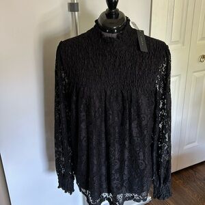 NWT Women’s black lace, long sleeve blouse by ADIVA Size XL